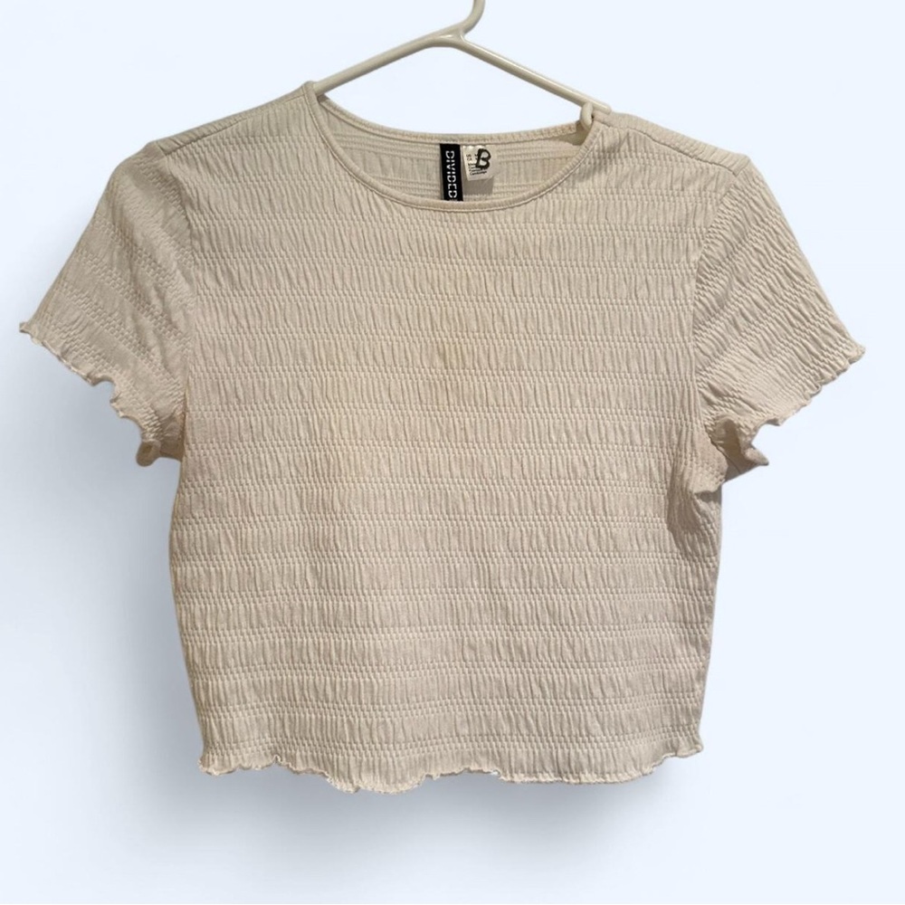 Divided by H&M White Textured Crop Top - Size Medium